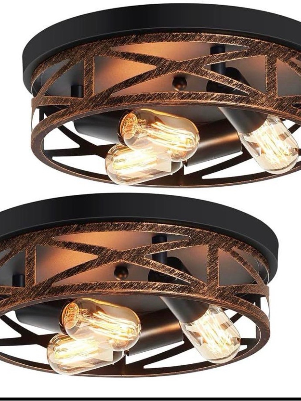 Industrial Round Metal Ceiling Light - Black and Copper